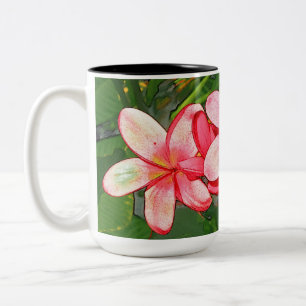 Pink Tropical Frangipani Art Two-Tone Coffee Mug
