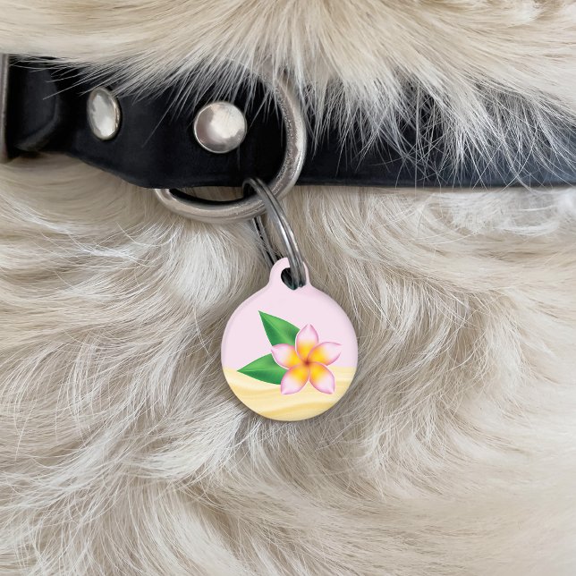 Pink Tropical Frangipani Flower & Custom Info Pet Tag (Creator Uploaded)