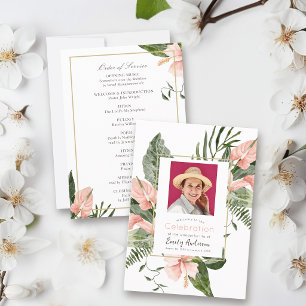 Pink Tropical Funeral Order Of Service Program