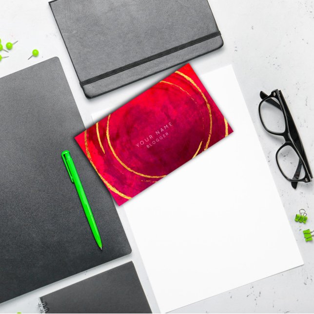 Pink  Tropical Geometric Golden Foil Circles Red Business Card (Creator Uploaded)