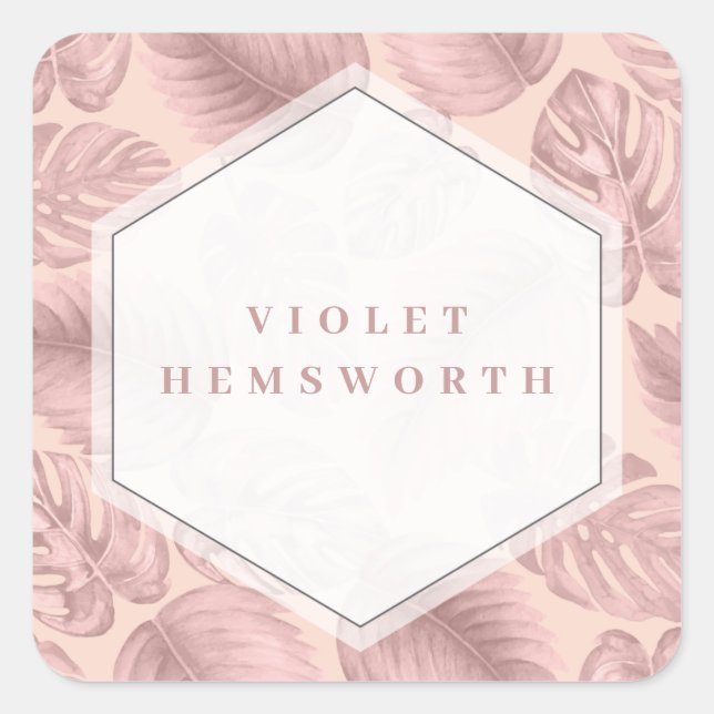 Pink Tropical Geometric Square Sticker (Front)