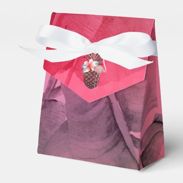Pink Tropical Glitter Pineapple Luau Party Favour Box (Front Side)