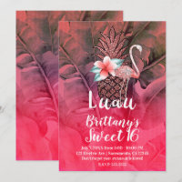 Pink Tropical Glitter Pineapple Luau Sweet 16