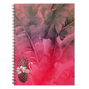 Pink Tropical Glitter Pineapple Palm Leaves Chic Notebook