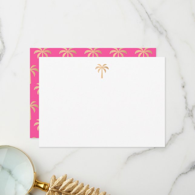 Pink Tropical Gold Palm Tree  Thank You Card (Front/Back In Situ)