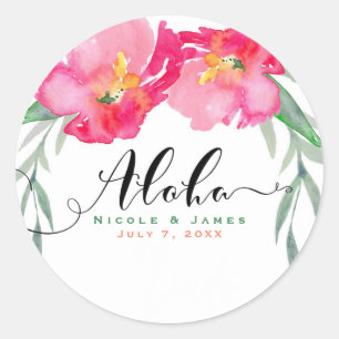 Pink Tropical Green Leaf Vine Floral Aloha Party Classic Round Sticker