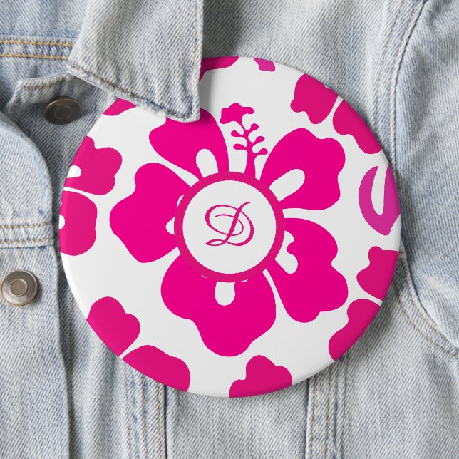 Pink tropical Hawaii Hibiscus Floral Pattern 6 Cm Round Badge (In Situ)