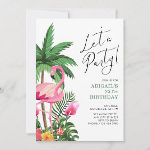 Pink Tropical Hawaiian 25th Birthday Invitation  