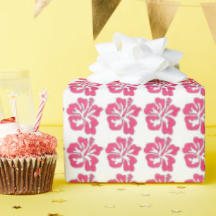 Pink Tropical Hawaiian Luau Hibiscus Flower Floral Wrapping Paper
