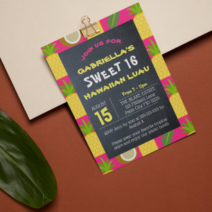 Pink Tropical Hawaiian Luau Sweet 16 Invitation