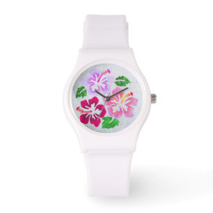 Pink Tropical Hibiscus Flowers Peach Lavender Watch