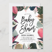 Pink Tropical Houseplants Frame Baby Shower