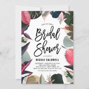 Pink Tropical Houseplants Frame Bridal Shower Invitation