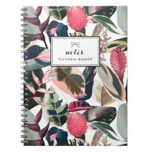 Pink Tropical Houseplants Pattern Personalized Notebook