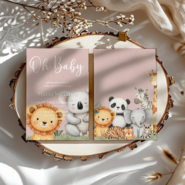 Pink Tropical Jungle Safari Baby Shower Animals  I Invitation (Creator Uploaded)