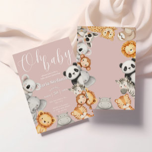 Pink Tropical Jungle Safari Baby Shower Animals  Invitation