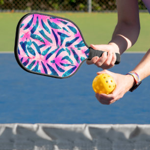Pink Tropical Leaf Pattern Pickleball Paddle