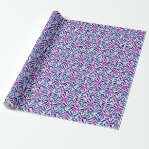 Pink Tropical Leaf Pattern Wrapping Paper