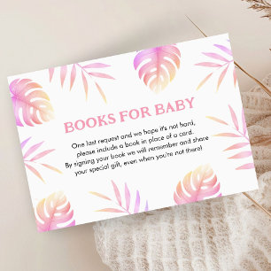 Pink Tropical Leaves Baby Shower Book For Baby Enclosure Card