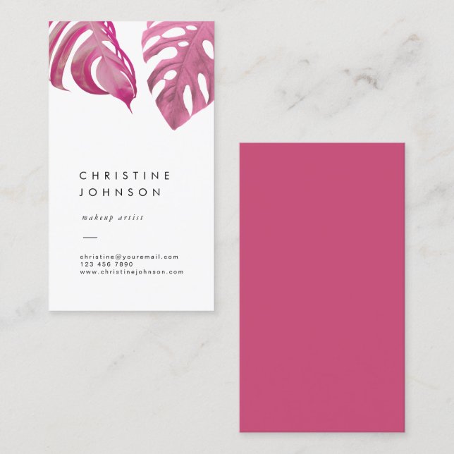 pink tropical leaves  business card (Front/Back)