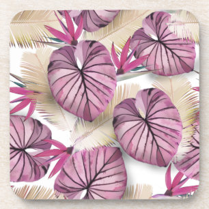 Pink tropical leaves coaster