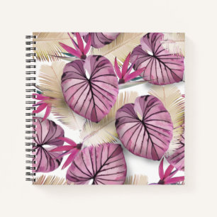 Pink tropical leaves notebook