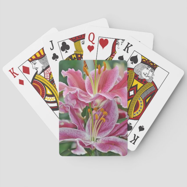 Pink tropical lily flowers playing cards (Back)