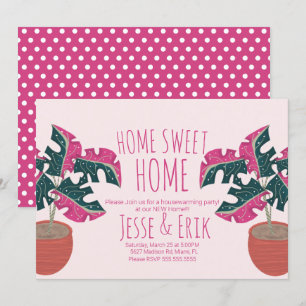Pink Tropical Monstera Tree Housewarming Party Invitation