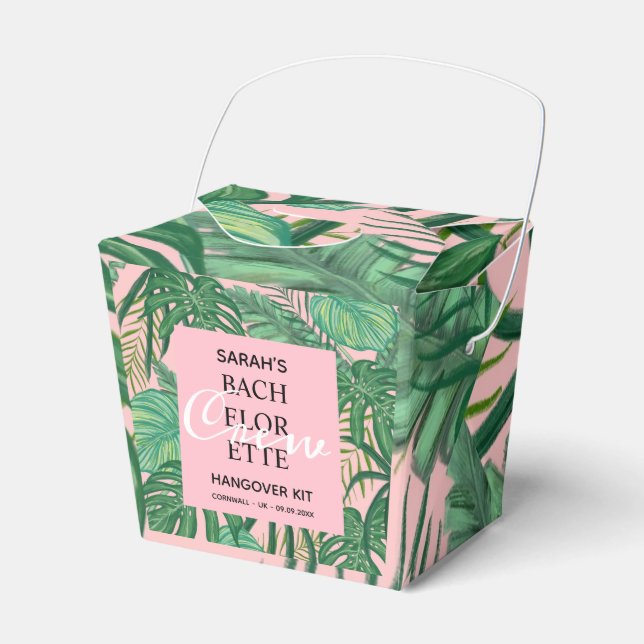 Pink Tropical Palm Bachelorette Party Hangover Kit Favour Box (Front Side)