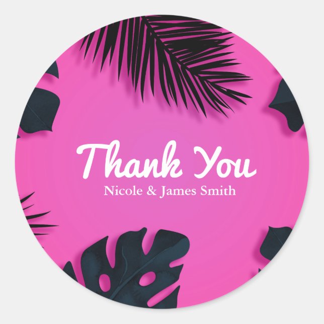Pink Tropical Palm Leaves Party Luau Favour Classic Round Sticker (Front)