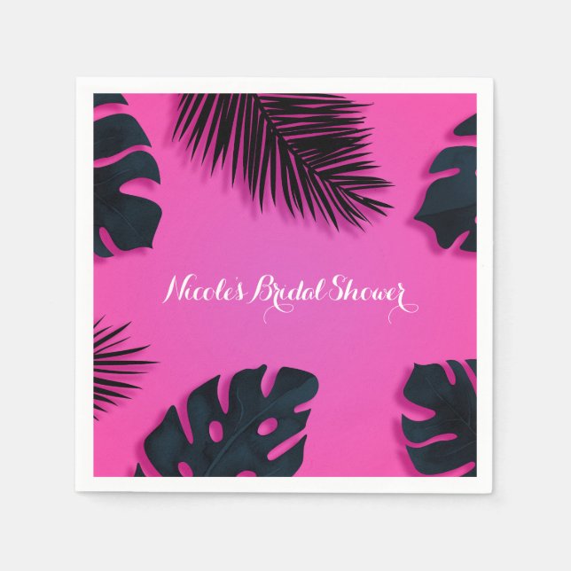 Pink Tropical Palm Leaves Party Luau Summer Chic Napkin (Front)