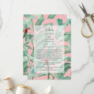 Pink Tropical Palm Leaves Wedding Itinerary  Program
