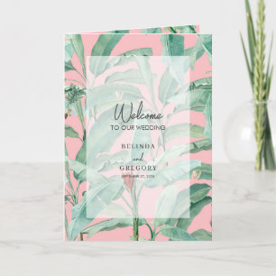 Pink Tropical Palm Leaves Wedding Order of Service Program