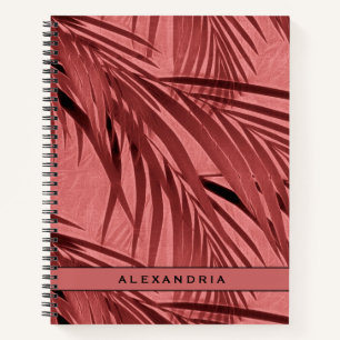 Pink Tropical Palm Leaves Your Name Custom Notebook