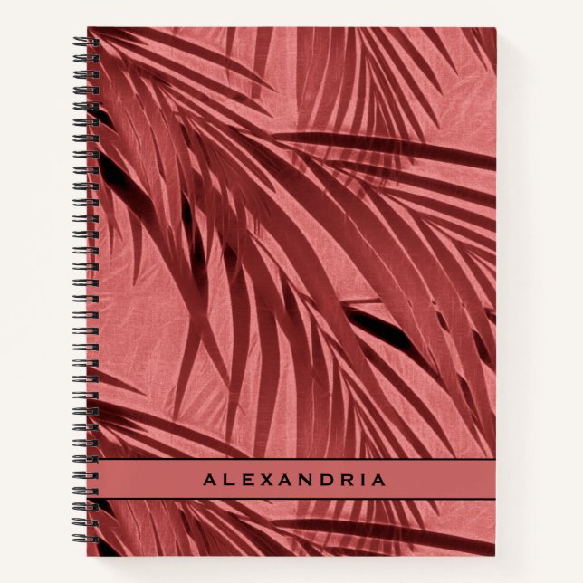 Pink Tropical Palm Leaves | Your Name Custom Notebook (Front)