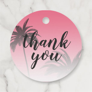 Pink Tropical Palm Tree Beach Thank You Wedding Favour Tags