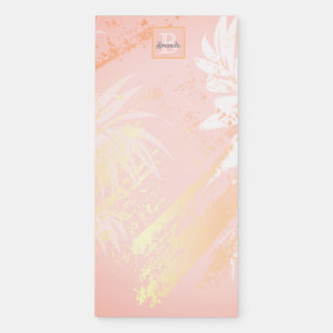 Pink tropical palm tree leaves rose gold monogram magnetic notepad