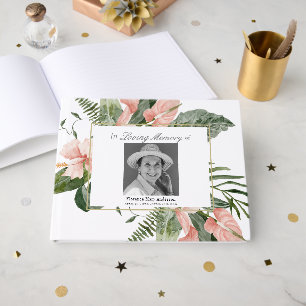 Pink Tropical Photo Memorial Funeral Guest Book