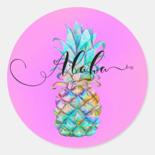 Pink Tropical Pineapple Colour Splash Luau Aloha Classic Round Sticker