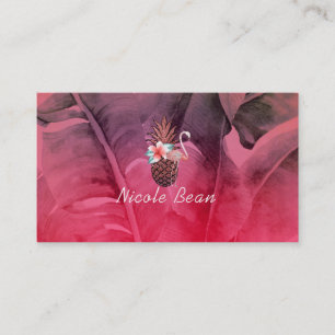 Pink Tropical Pineapple Flamingo & Palm Leaves Business Card