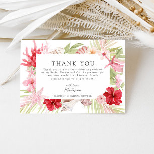 Pink Tropical Sea Shell Bridal Shower Thank You Card