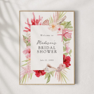 Pink Tropical Sea Shell Bridal Shower Welcome Poster