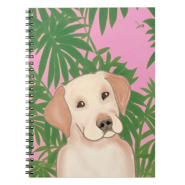 Pink Tropical Spiral Notebook with Cute Yellow Lab (Front)