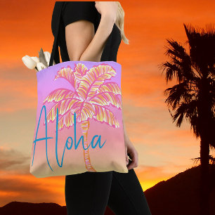 Pink Tropical Sunset Palm Tree Aloha Outdoor Tote Bag