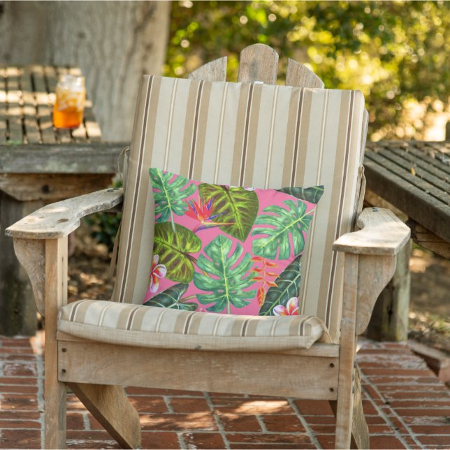 Pink Tropical Throw Pillow (Chair)