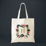 Pink Tropical Variegated Plants Frame Monogram Tote Bag<br><div class="desc">Customizable tote bag featuring illustrations of variegated monstera,  stromanthe or triostar,  ficus elastica,  pink princess philodendron and other tropical plants. This houseplants tote bag is a perfect gift for plant lovers.</div>