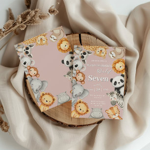 Pink Tropical Wild Jungle Safari Animals Invitation