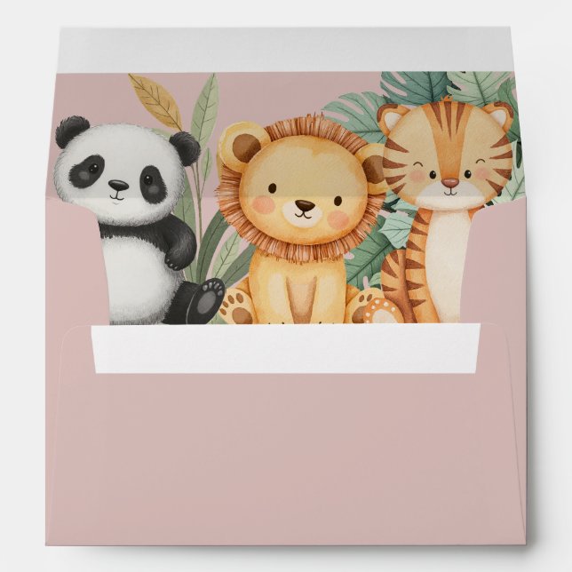 Pink Tropical Wild One Jungle Safari Animals  Envelope (Back (Bottom))