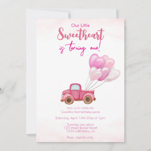 pink truck & balloons birthday Invitation