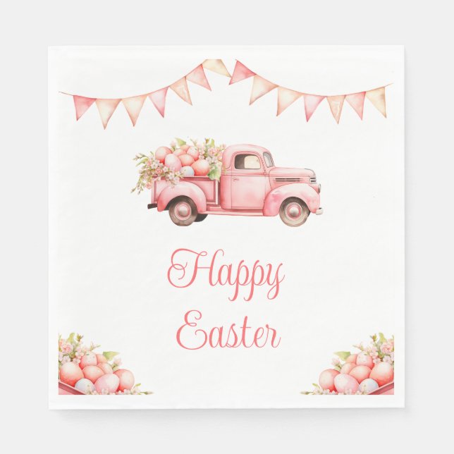 Pink Truck Easter Egg Hunt Napkin (Front)